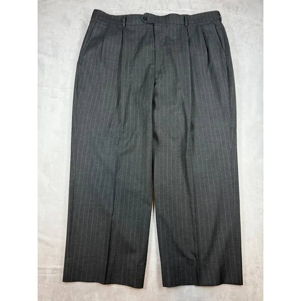 STAFFORD PERFORMANCE Suit 54Reg Big and Tall Black Pin Stripe Wool 3 Button Coat